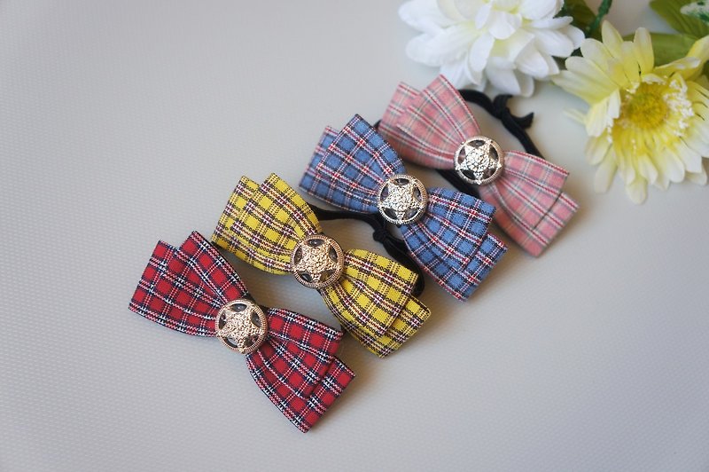 D1-Super Durable Hair Tress-Hair Tie, Hair Tie, Large Intestine Circle, Ponytail Princess Head, Plaid College Style - Hair Accessories - Other Materials Multicolor