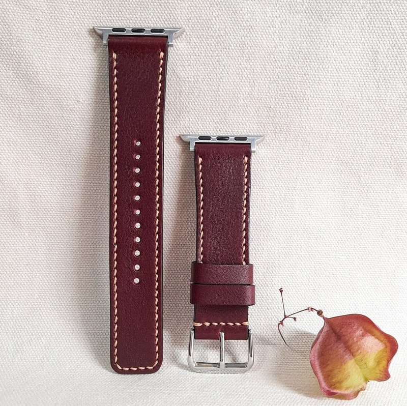 Apple Watch錶帶 / 酒紅色 / 手工錶帶 / 義大利頂級皮革 - 錶帶 - 真皮 