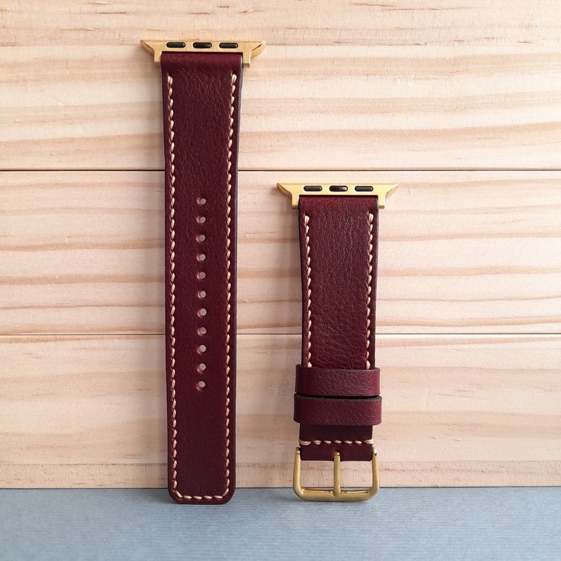 Apple Watch Handmade Leather Strap – Burgundy - สายนาฬิกา - หนังแท้ 