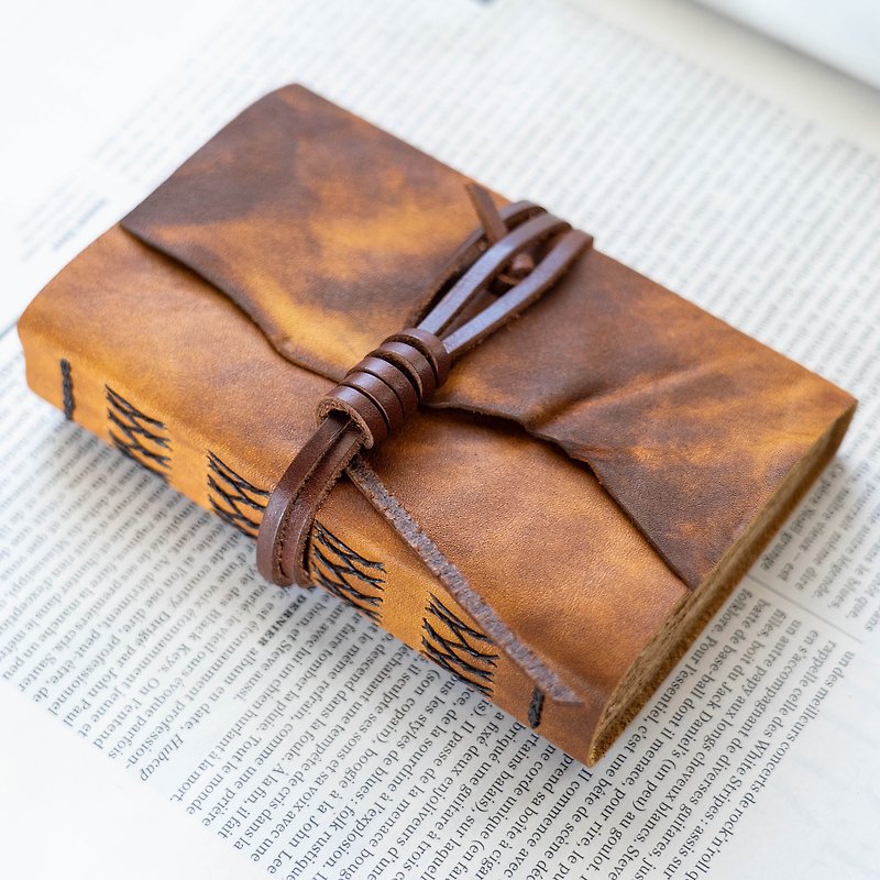 筆記本/手帳 真皮 Leather Journal, Vintage Bookbinding (Natural Edge / Rustic Brown) - สมุดบันทึก/สมุดปฏิทิน - หนังแท้ 