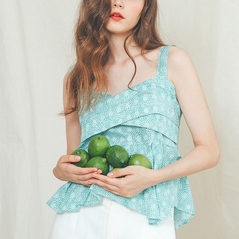 【HotSummer】Corrugated cut sleeveless vest (green)│Who Cares Taiwanese clothing brand - Women's Vests - Cotton & Hemp Green