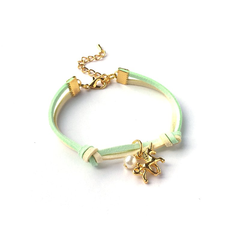 夢幻 獨角獸 簡約 手工製作 手環 金色系列-淺綠 - 手鍊/手鐲 - 其他材質 綠色