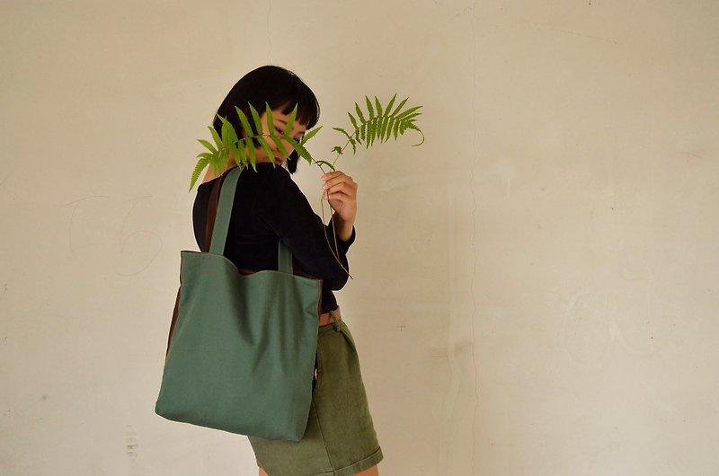 Colorblock / green coffee / big shoulder bag - Messenger Bags & Sling Bags - Cotton & Hemp Green