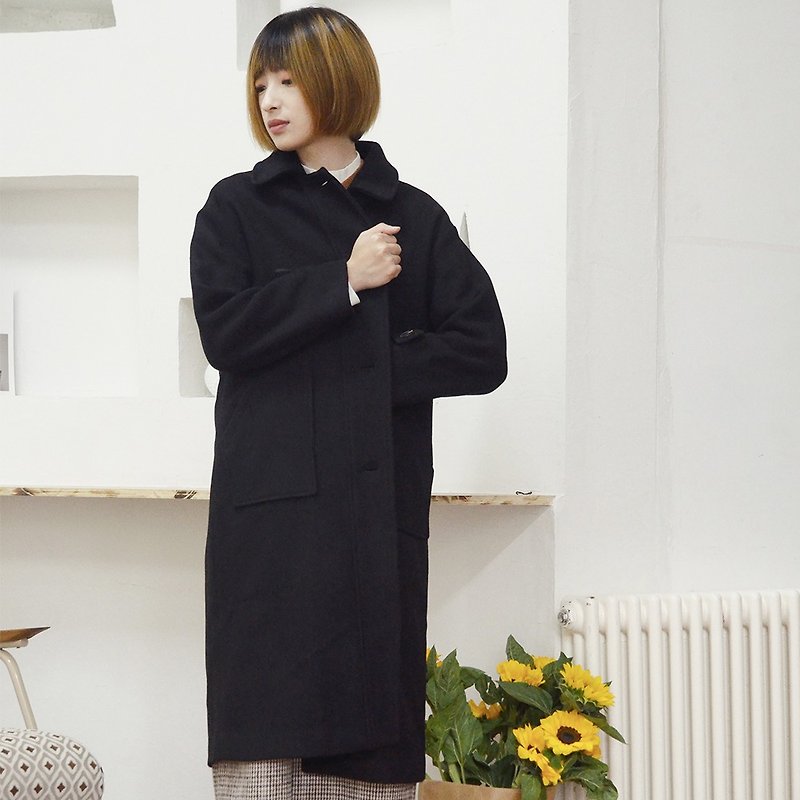 Slim wool lapel coat | coat | autumn and winter models | wool blend | Sora-230 - เสื้อแจ็คเก็ต - ขนแกะ สีดำ