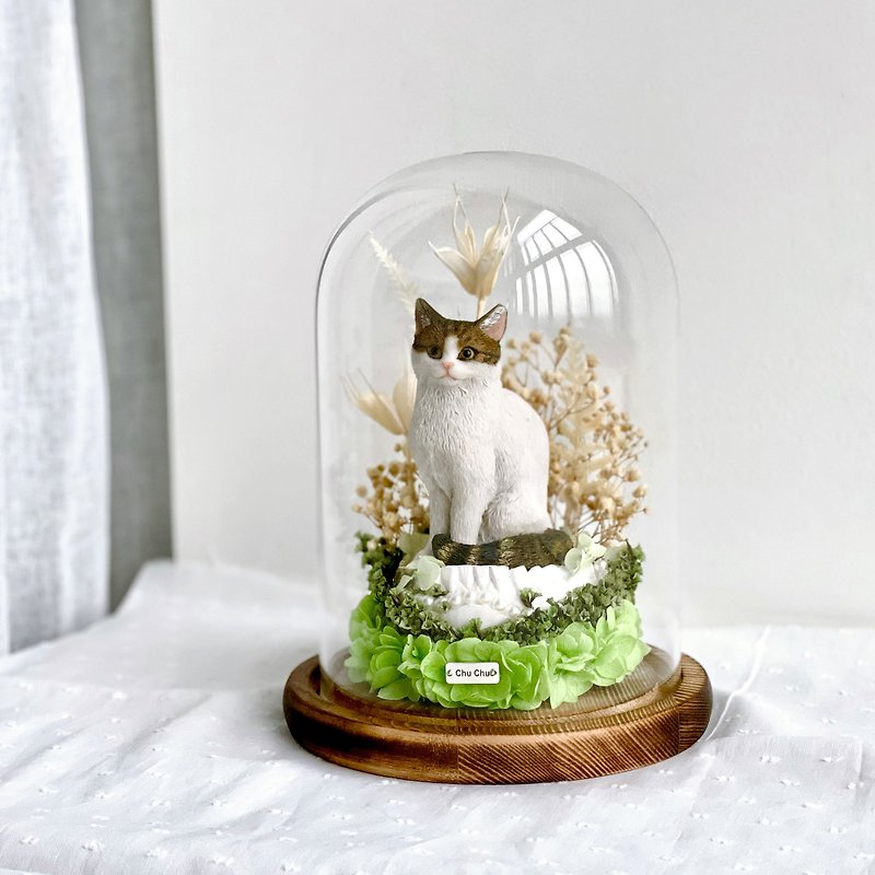 Manyu Pet Doll Garden Cat Customized Preserved Flower Glass Cover - Stuffed Dolls & Figurines - Colored Glass Green