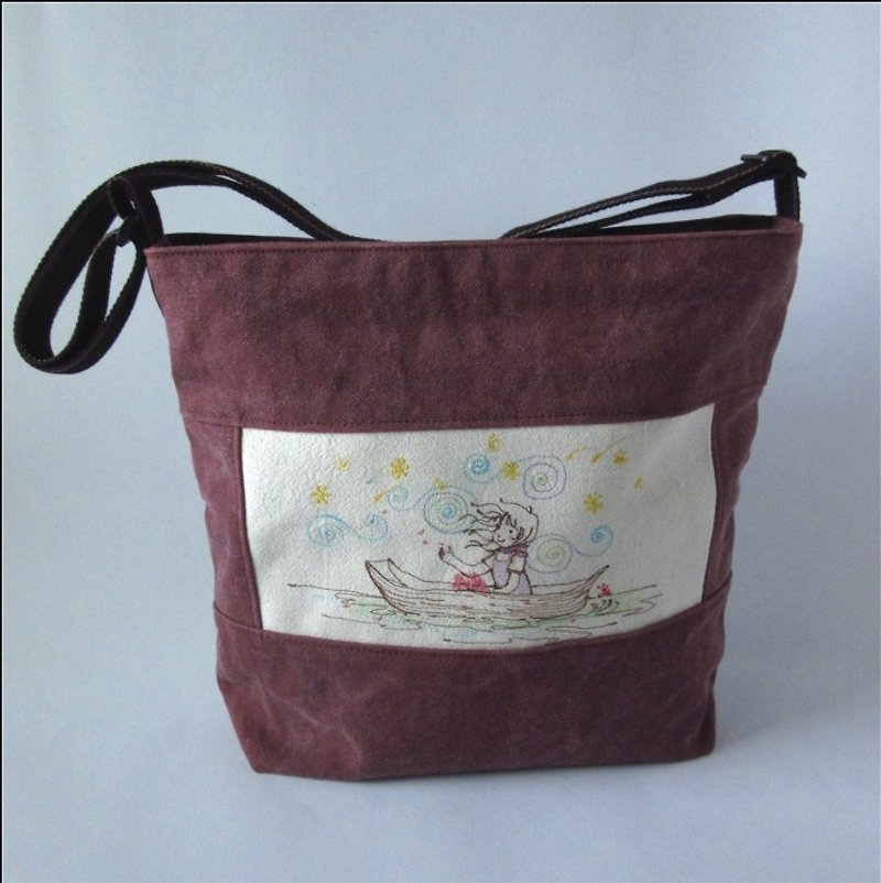 Meteor ─ messenger bag, shoulder bag - กระเป๋าแมสเซนเจอร์ - ผ้าฝ้าย/ผ้าลินิน สีม่วง