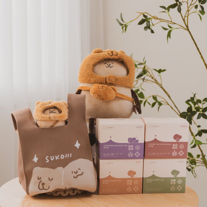 溡菓以 X 咻咻熊聯名【輕養茶四入組贈咻熊針織袋】無咖啡因 - 茶葉/茶包/水果茶 - 植物．花 粉紅色