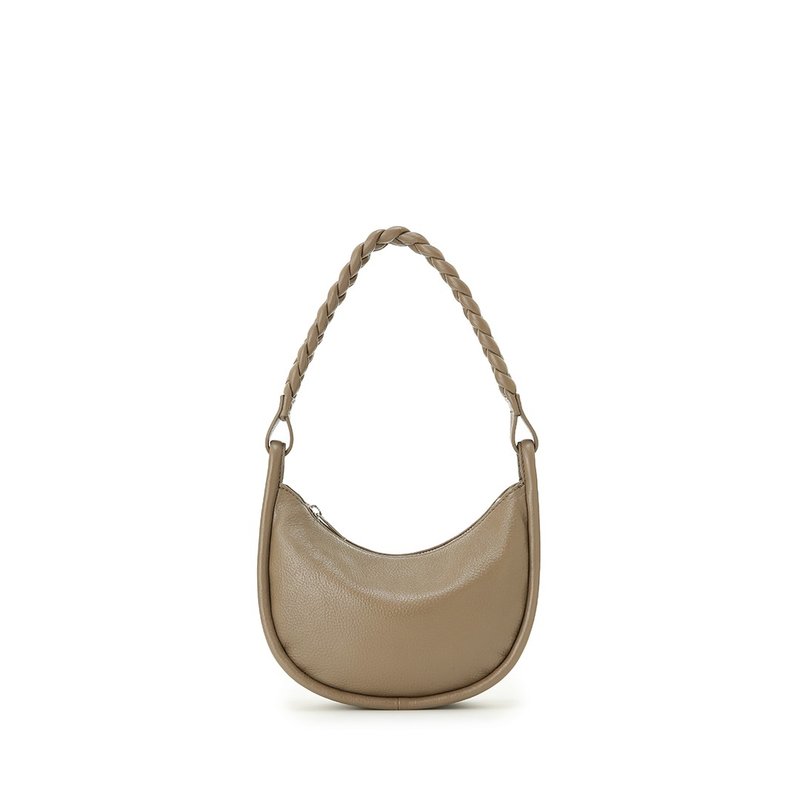 ラウンドムーン ミニハンドバッグ - ライトブラウン - トートバッグ・ハンドバッグ - 革 カーキ