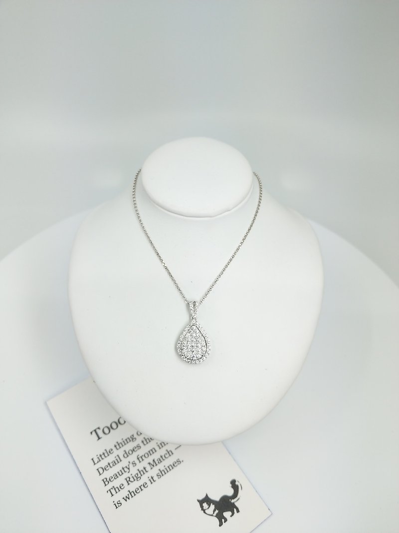 (Pre-order) Grid-controlled 18K natural diamond pear-shaped drop-shaped pendant - สร้อยคอ - เพชร ขาว