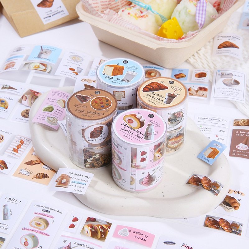 [Good morning] Cute Korean food PET tape simple basic notebook DIY material stickers 4 types - มาสกิ้งเทป - กระดาษ 