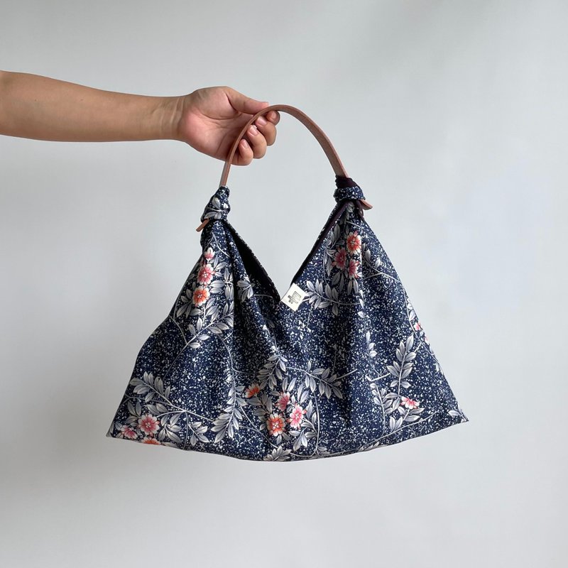 Unique | Reversible AZUMA bag, Wool KIMONO, dark blue & Silk KIMONO, dark purple - Handbags & Totes - Silk Blue