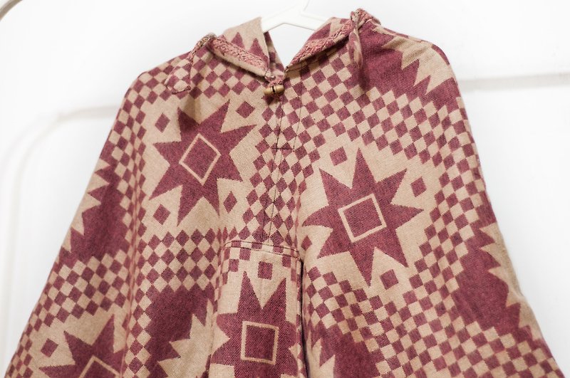 Indian ethnic style fringed cloak/bohemian cloak shawl/wool hooded cloak-pink mosaic - ผ้าพันคอถัก - ขนแกะ สึชมพู