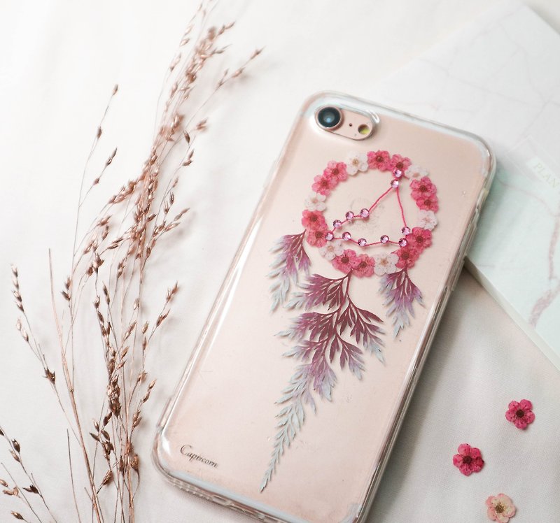 Capricorn Pressed Flower Dreamcatcher Phone Case | 12 Zodiac - เคส/ซองมือถือ - พืช/ดอกไม้ สึชมพู