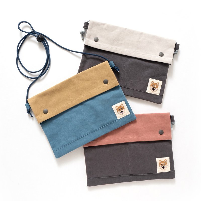 【PJai the Shiba】Colorblock Sacoche -3 colors (YB359) - Messenger Bags & Sling Bags - Cotton & Hemp Khaki