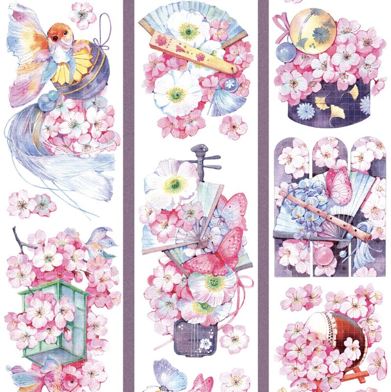 Sakura Song Classic Reproduction PET Japanese Paper Tape 10m Roll Made in Taiwan - Washi Tape - Other Materials Pink