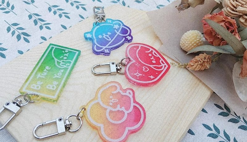 Pink Monster_Glitter Acrylic Charm_Gradient Translucent - Keychains - Acrylic 