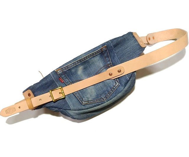 Denim Fanny Pack With Antique Bronze Zippers and Clasp 