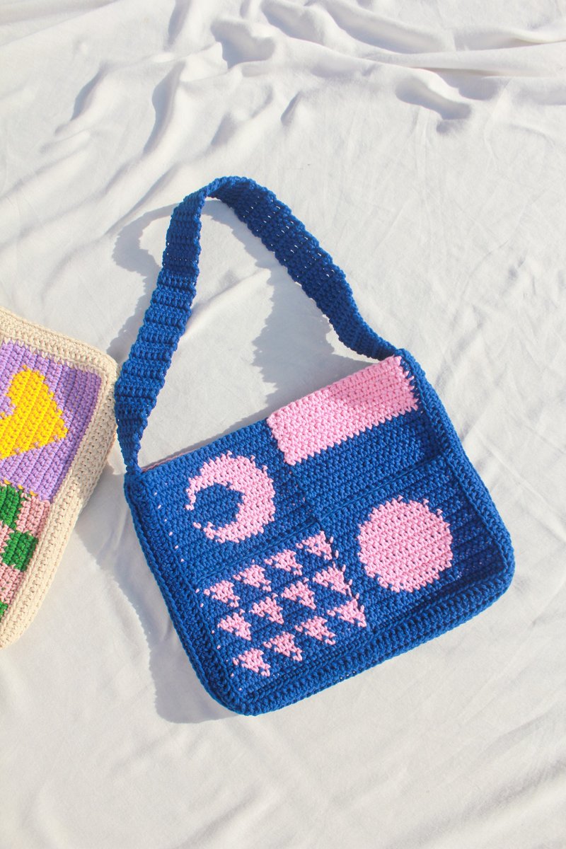 Sun and Moon Square Bomb ,Shoulder Bag ,Crochet ,Bag ,Handmade - 側背包/斜背包 - 其他材質 多色