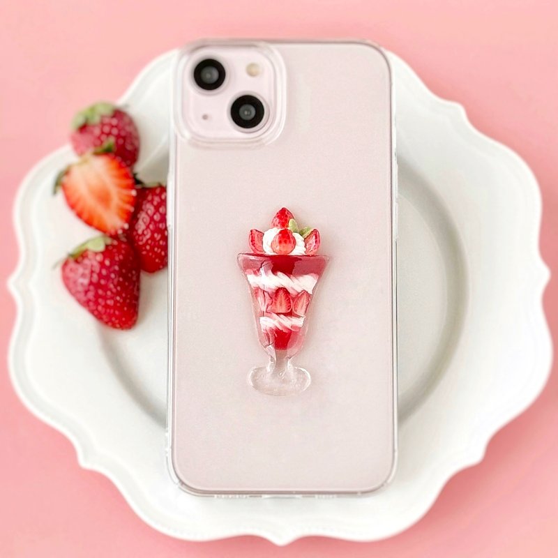 苺 パフェ iPhoneケース いちご フルーツ フェイクスイーツ クリアスマホケース  iPhone16 - 手機殼/手機套 - 樹脂 紅色