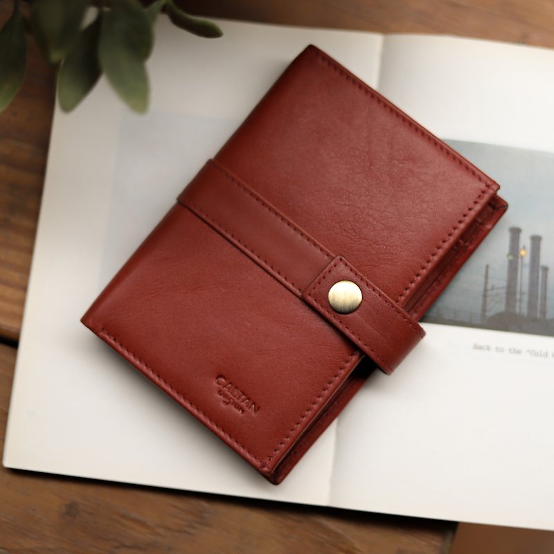 Leather/Mid Clip/Short Clip Leather Wallet Metal Buckle Ornament Mid-Long Clip Money Clip-2036cd Red - กระเป๋าสตางค์ - หนังแท้ สีแดง
