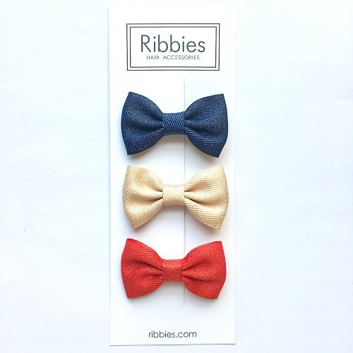 Ribbies 台灣總代理 英國Ribbies 雪芙蘭緞帶閃亮蝴蝶結3入組-紅/金/海軍藍
