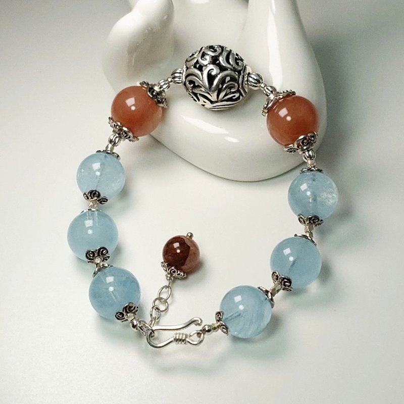 Bracelet, Aquamarine, Red Rutilated Quartz, Sterling Silver, Handmade Jewelry - Bracelets - Gemstone 