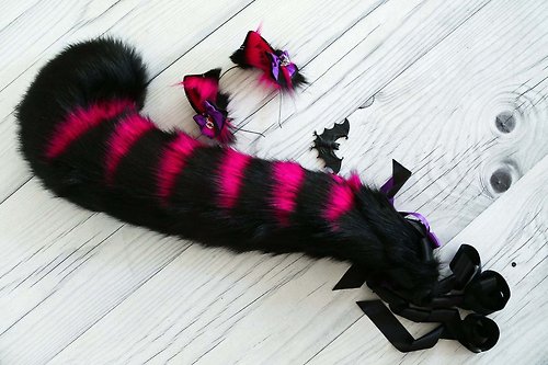 Catzo Club Neon Vampire Cat Ears and Tail Set Faux Fur Ears and Tail Set