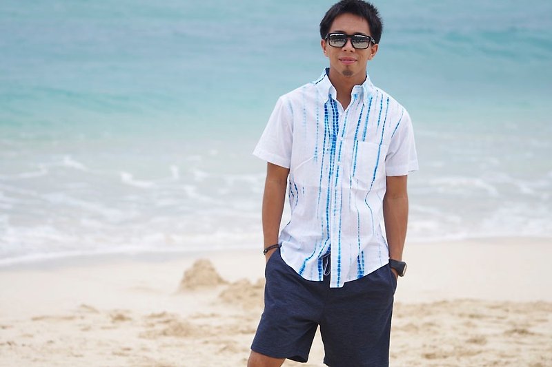 Men&#39;s Resort Shirt Thai Dai White Blue