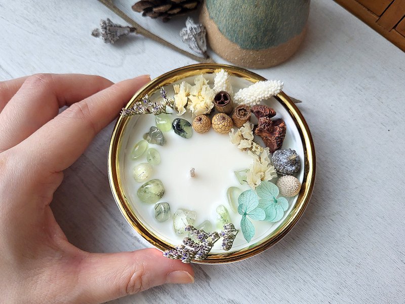 Package price - White Marble bowl Soywax Candle | Dried flower & Crystal - Candles & Candle Holders - Wax Green