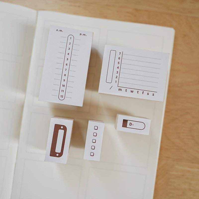 日程規劃印章 原創清新手帳木質裝飾拼貼手工計劃學習 - 印章/印台 - 木頭 咖啡色