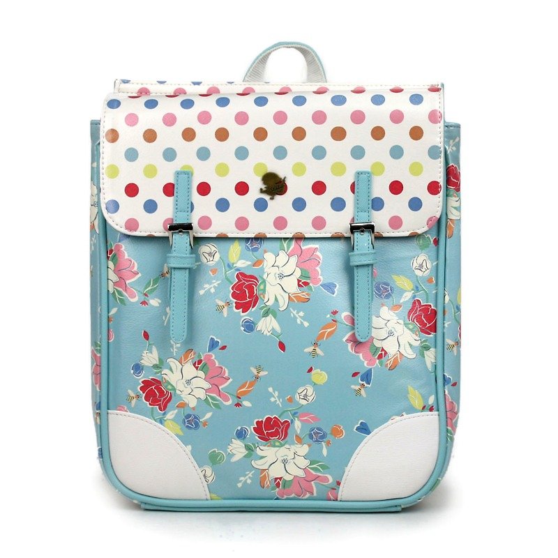 stephy blue floral female cute art illustration backpack / shoulder backpack / schoolbag / shoulder bag - กระเป๋าเป้สะพายหลัง - วัสดุอีโค 