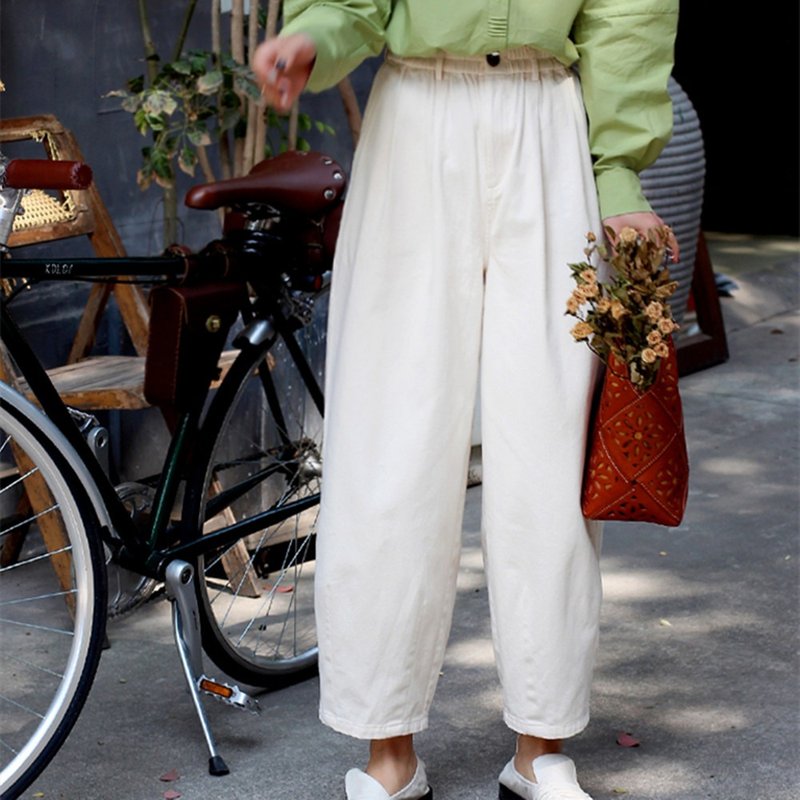 ホワイト2色クラシックで着やすいパンツタイプ日本のレトロカジュアルパンツワイドパンツ日本の雑多なワイドレッグジーンズ - パンツ レディース - コットン・麻 ホワイト