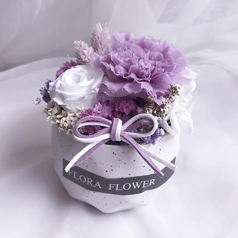 Flora flower Purple Carnation Eternal Small Potted Gift Box/ Pot Dry Bouquet Mother's Day Bouquet Birthday Gift Pendant Mother's Day Flower Gift Box - ตกแต่งต้นไม้ - พืช/ดอกไม้ สีม่วง