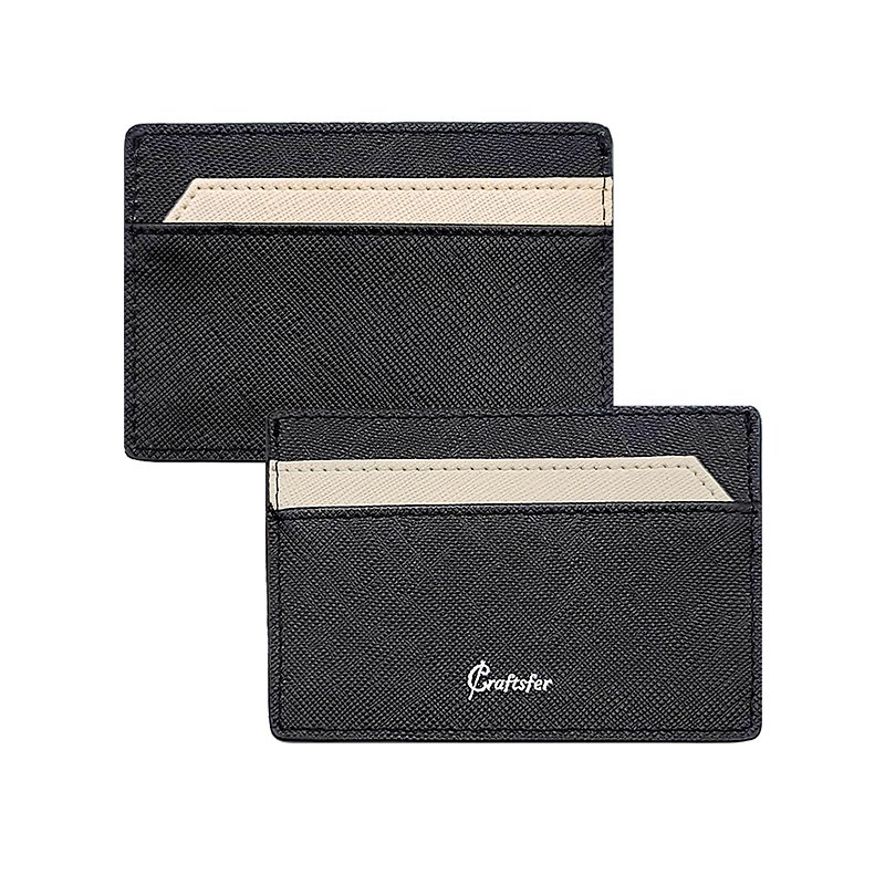 [Clearout Sale] Italian Cross Pattern SandwichRFID Credit Card Case (Black/Off-White) - Card Holders & Cases - Genuine Leather Black