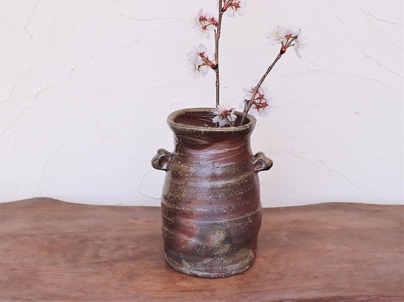 Bizen flower lover with ears (18cm) h1-020 - Pottery & Ceramics - Pottery Brown