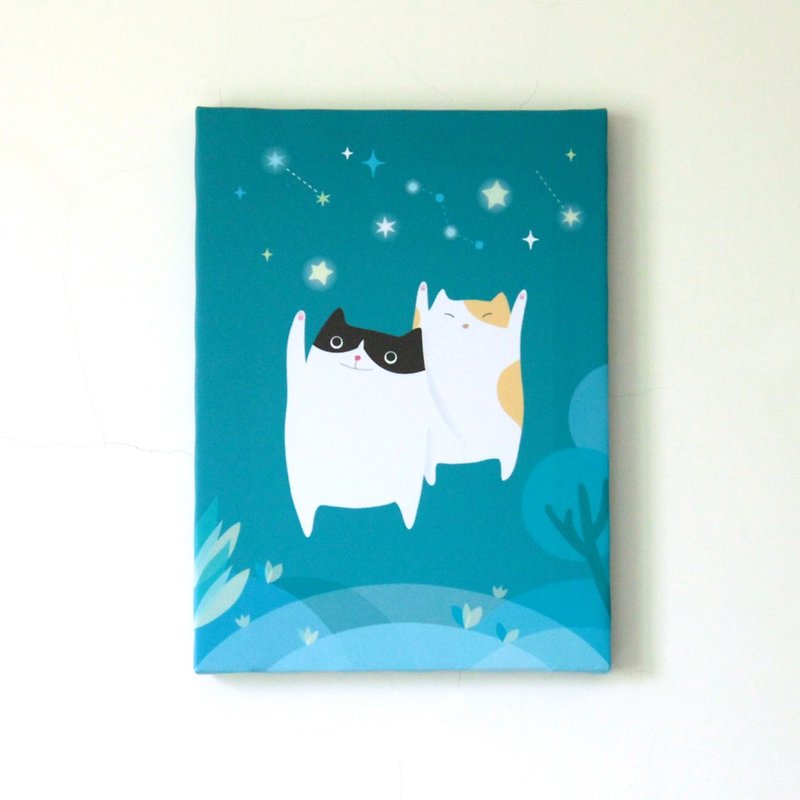アートクレイを使った星を拾う猫のフレームレス絵画 - ポスター・絵 - コットン・麻 