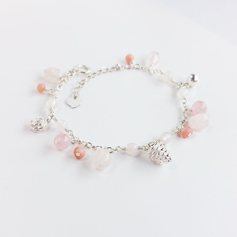 Romantic pink Stone+ horse pink + opal x 925 Silver pine cone bracelet - Bracelets - Semi-Precious Stones Pink