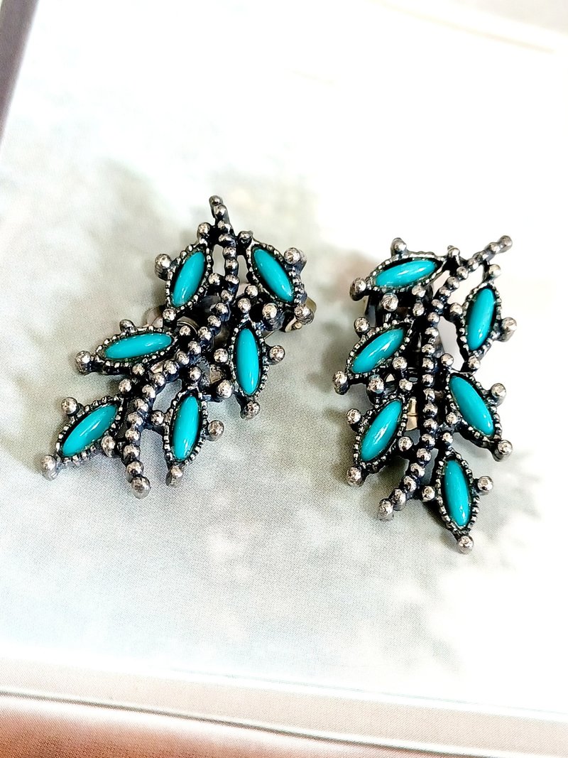 vintage jewelry   NYT 古典人造綠松石枝葉狀 夾式耳環 - 耳環/耳夾/耳骨夾 - 其他金屬 