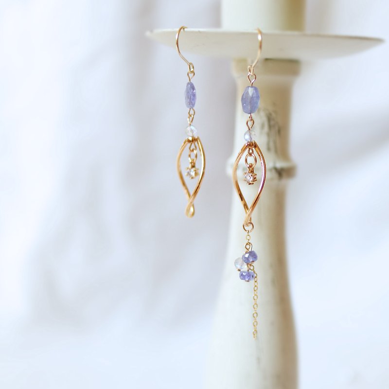 Natural stone earrings shop Stone(blue-violet) stretch Shimei Guo 14KGF