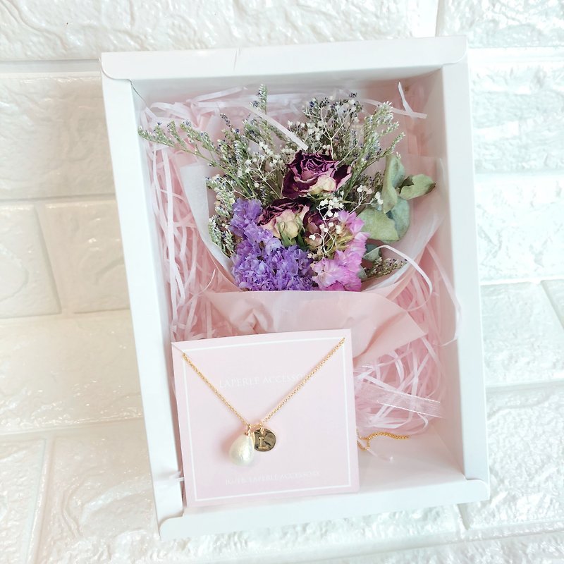 Water drop Faux Pearl Personalized Dry Flower Box Necklace  Birthday Bridesmaid  - สร้อยติดคอ - โลหะ สีทอง