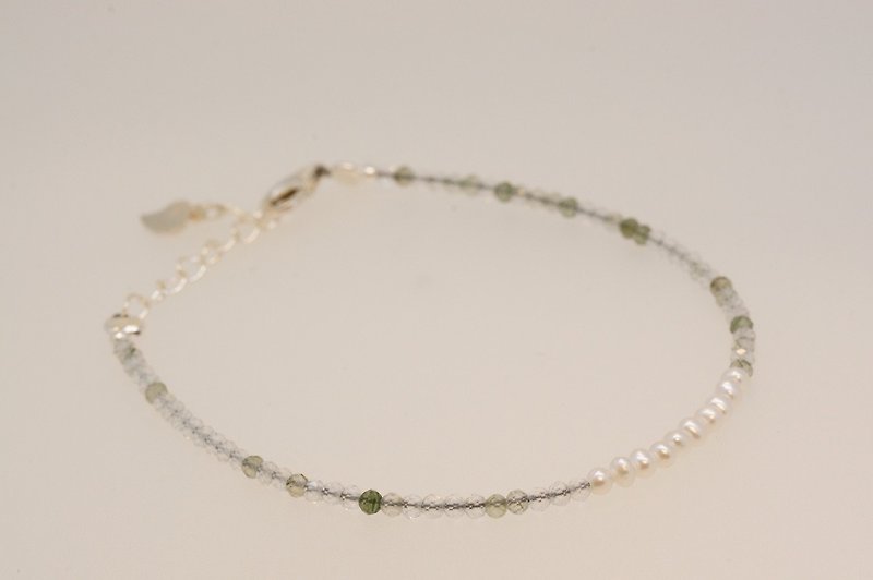 綠金紅石珍珠銀手鍊 ( Green Rutile Pearl Silver 925 Bracelet with Linear Memory Alloy ) - 手鍊/手環 - 寶石 綠色