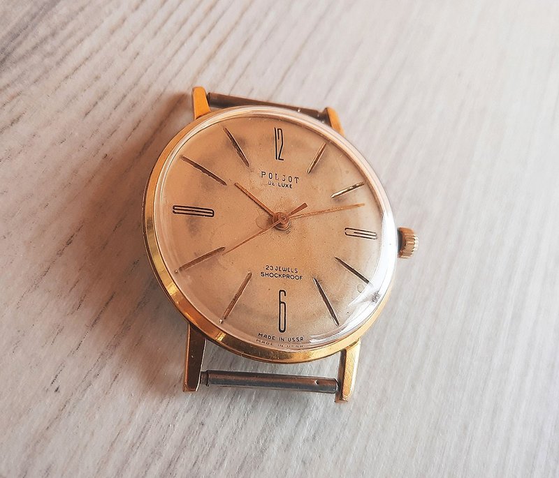 POLJOT DE LUXE wind up wrist watch USSR – Soviet mechanic mens watch gold plated - นาฬิกาผู้ชาย - โลหะ สีทอง