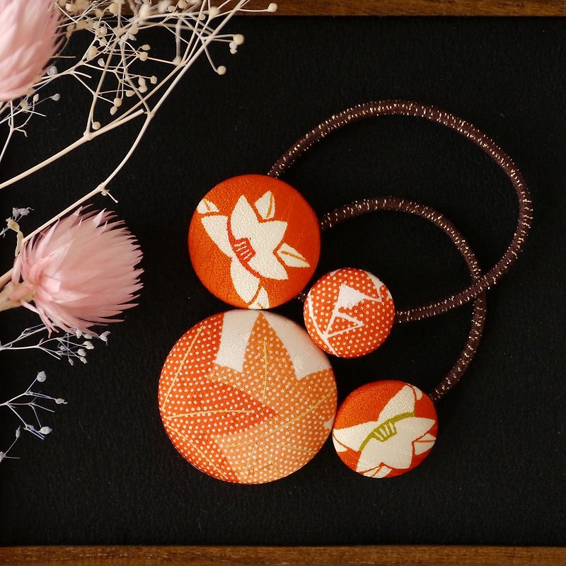 Happy Hair Ornament Kimono Ae Gum Premium Silk Autumn Leaves Tachibana Bun - Hair Accessories - Silk Orange