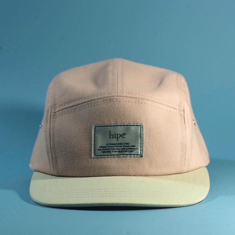 salmon pink & beige 5panel cap - หมวก - ผ้าฝ้าย/ผ้าลินิน สึชมพู