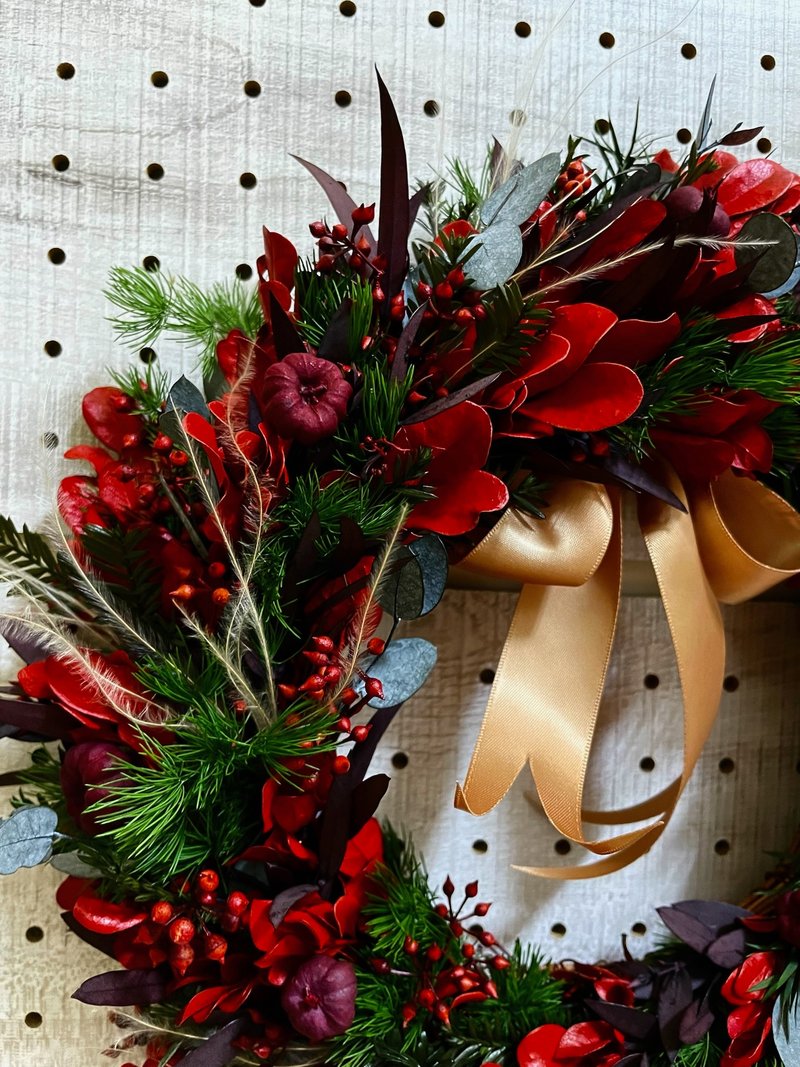 [Christmas Series] Handmade everlasting tree orchid Christmas circle/30 cm/Christmas wreath/Christmas decoration - Dried Flowers & Bouquets - Plants & Flowers Red