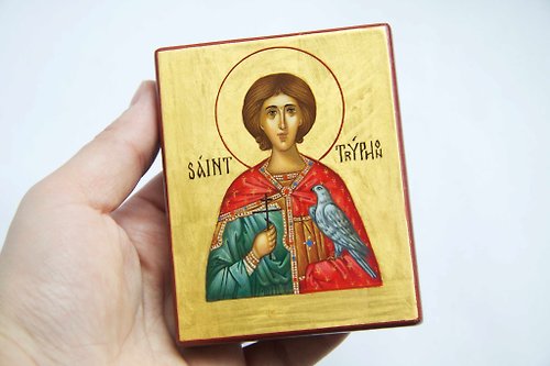 Orthodox small icons hand painted orthodox wood icon saint Holy Martyr Tryphon religious pocket size