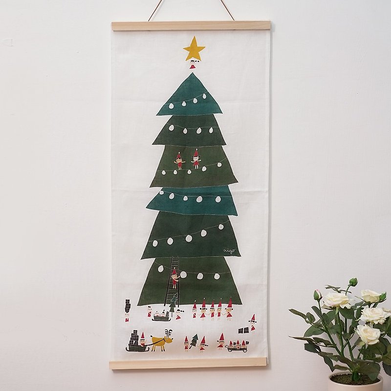 Wooden Pivot Towel Set/ Natural Linen Christmas Towel + Log Magnetic Suspension Pendant - Posters - Cotton & Hemp White