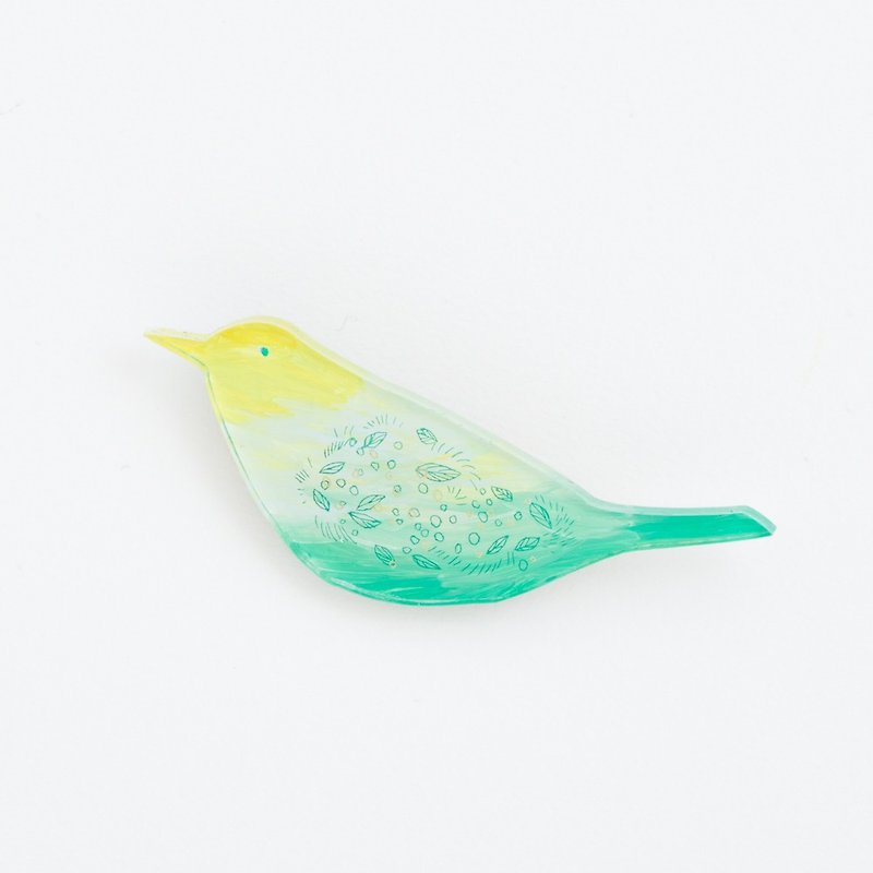 絵のブローチ【鳥】 - ブローチ - アクリル イエロー