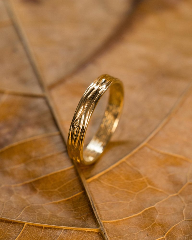 Mens twig engagement gold Kunn | 14k gold wedding ring | rose gold wedding band - แหวนทั่วไป - โรสโกลด์ สีทอง