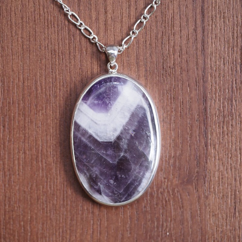 大顆 雪佛龍 虎牙 紫水晶 手工純銀項鍊 chevron amethyst - 項鍊 - 純銀 紫色